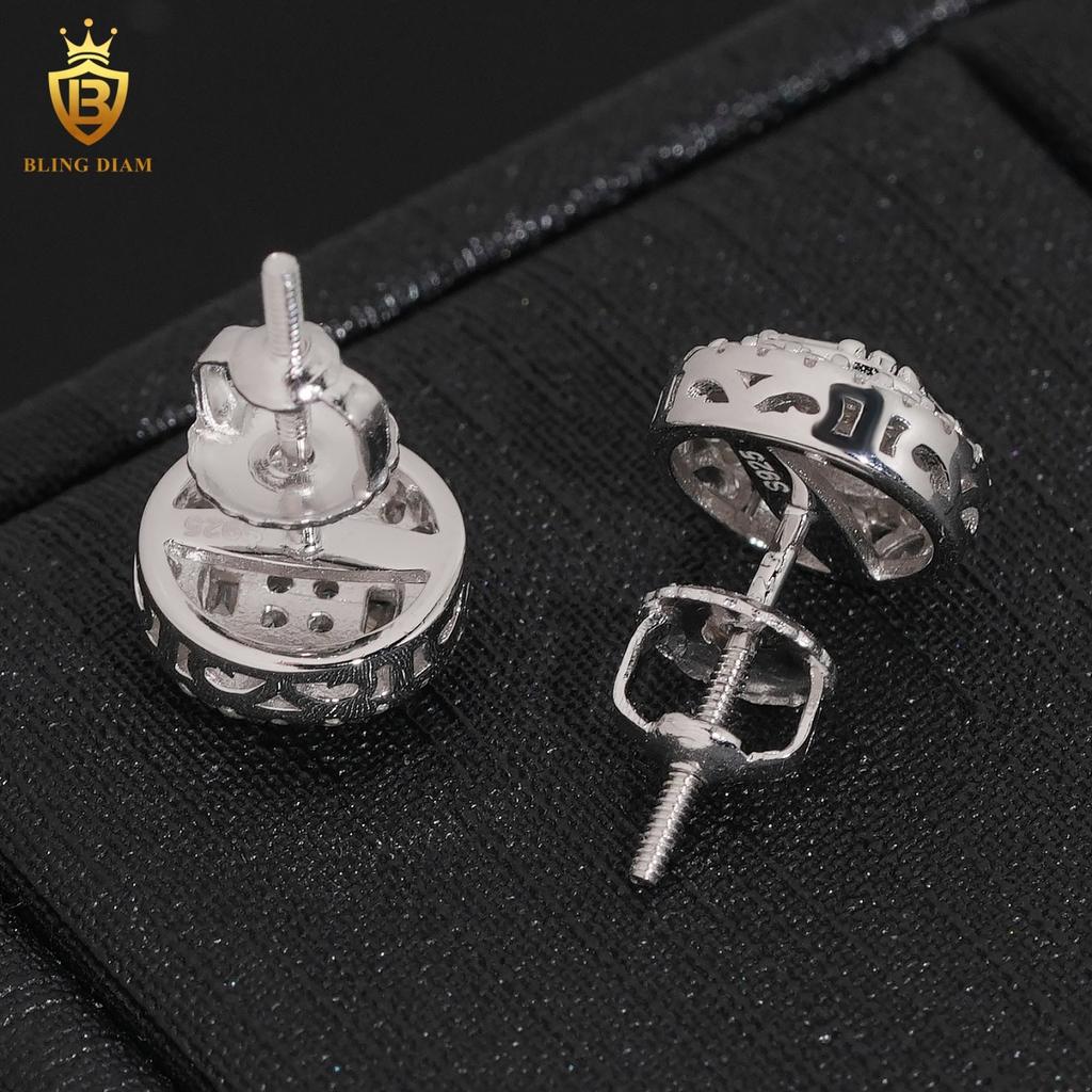 In Stock 925 Silver Round Shape Earrings Moissanite Stud Earrings Baguette Cut D VVS Moissanite Jewelry Earrings Women Men
