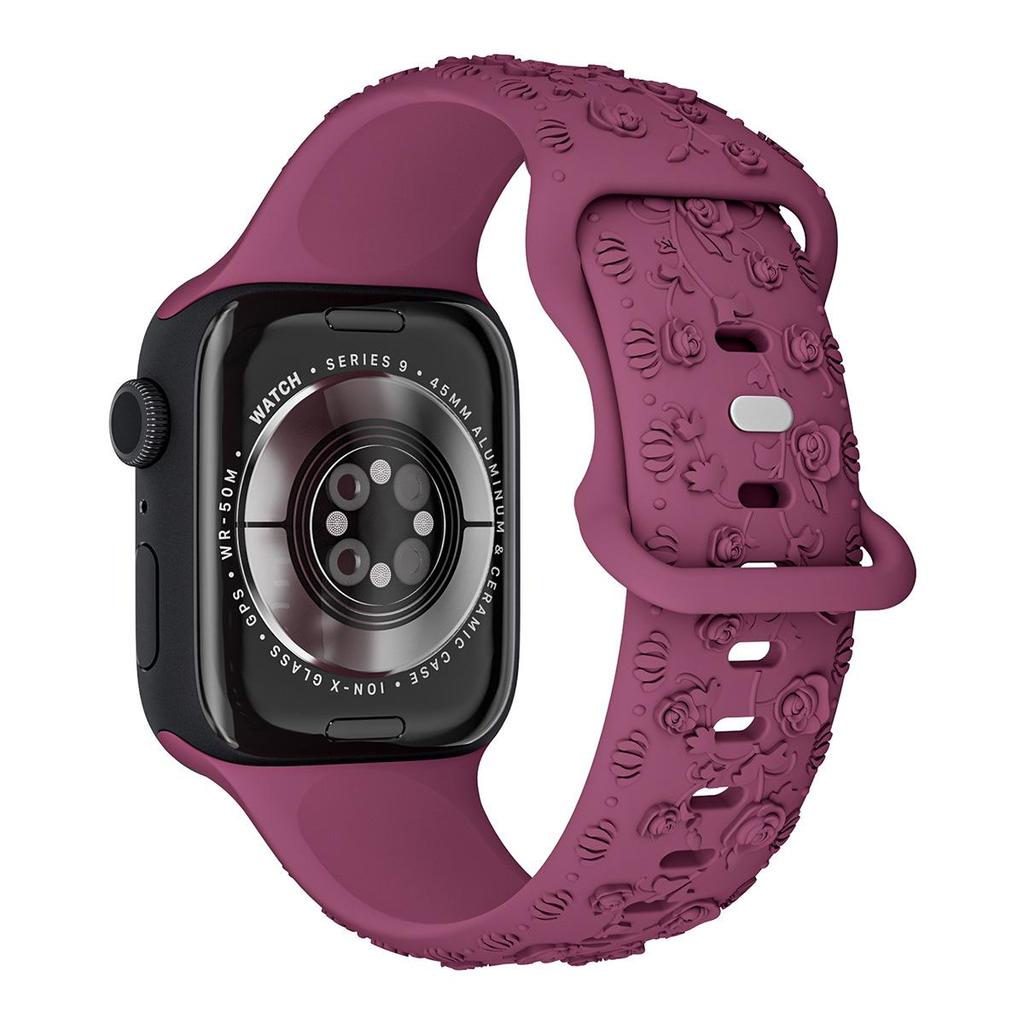 Embossed Rose Flower Silicone Strap for Apple Watch 9 Ultra