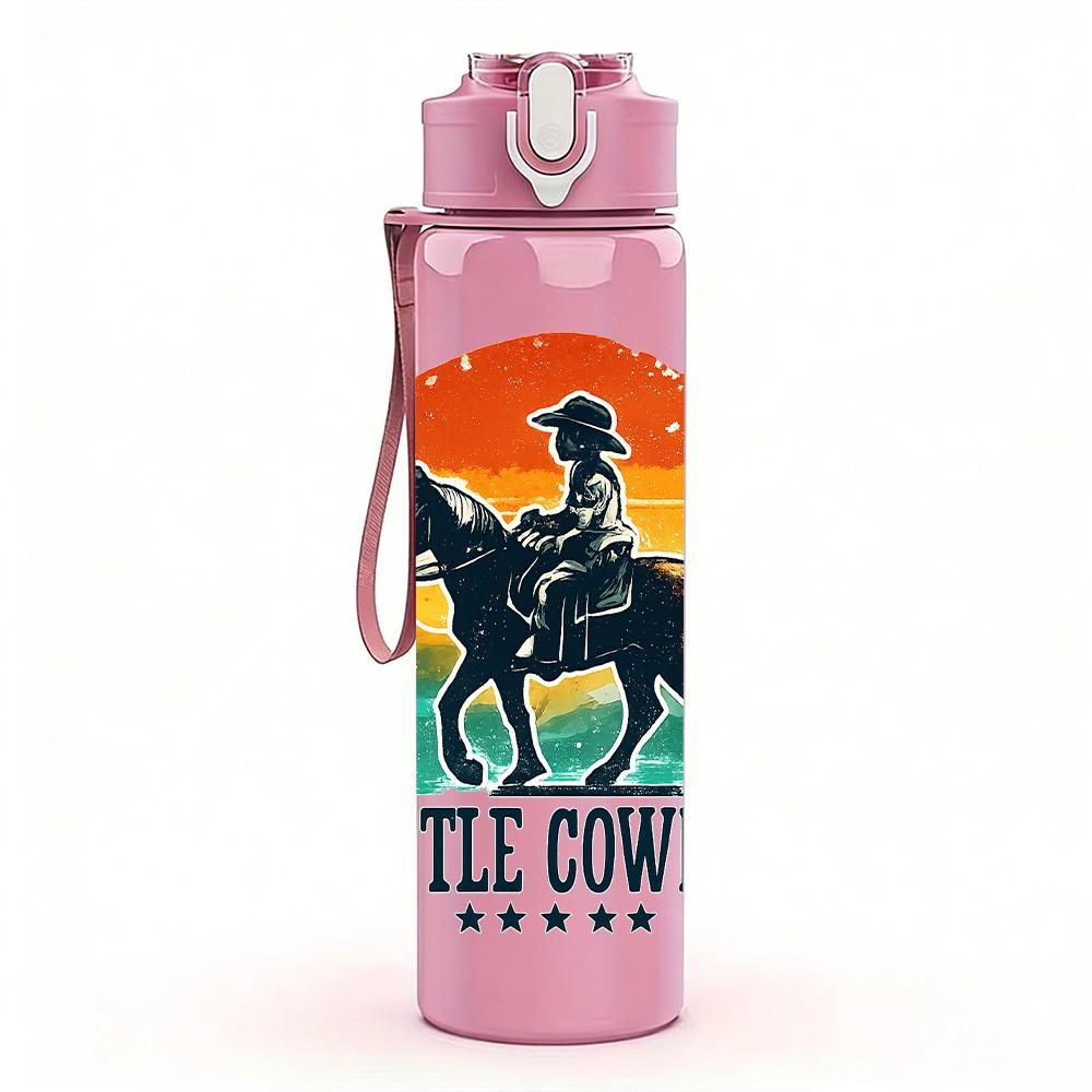 1PC Little Cowboy Horse Sunset 750ml Color Plastic Sports Water Bottle Leakproof Flip Straw Lid Suitable for Sports Office Home Use
