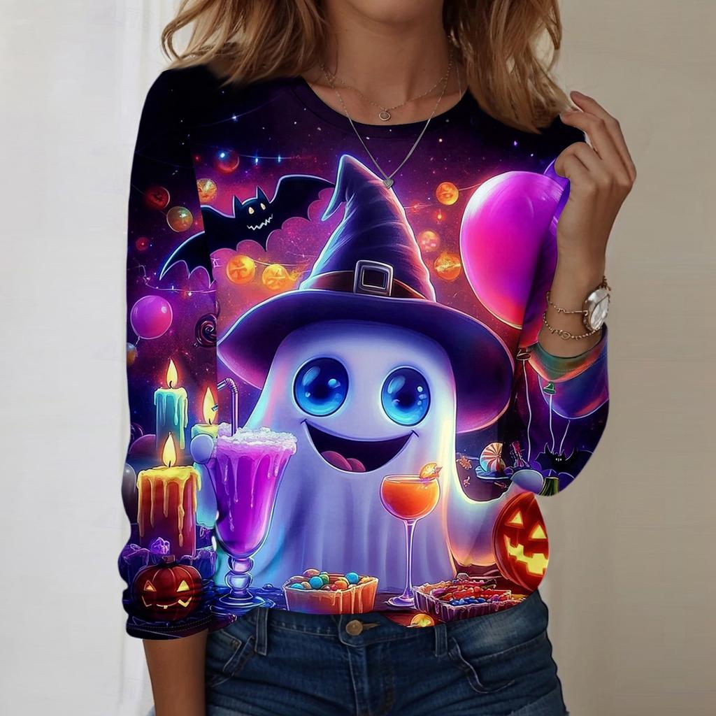 Women's Halloween Printed Round-neck Loose Long-sleeved Top