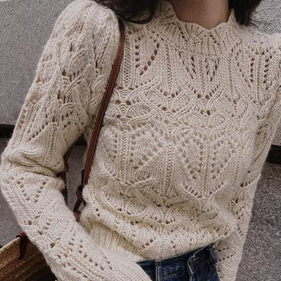 Aushöhlen Pullover Pullover Damen Innenarchitektur Nische Handarbeit Gehäkelt Sanft Strickpullover Schulterpolster Kurzes Top