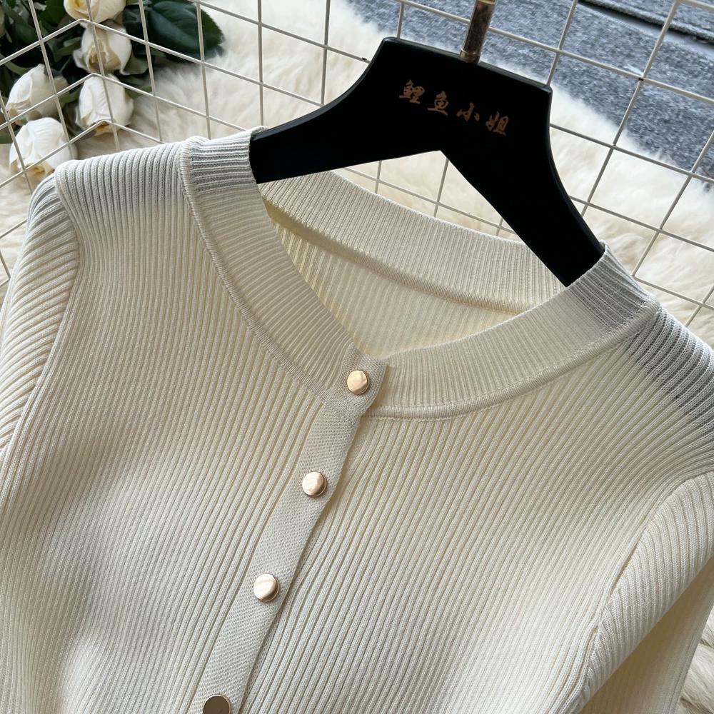 Solid O-neck Knitted Sweater Dress for Women Summer Autumn Short-Sleeve Single-Breasted Tie-Waist Slimming Elegant Bodycon Dress