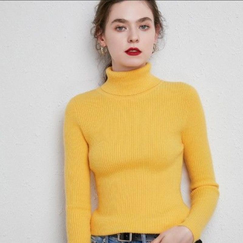 High Collar Sweater Women Solid Fit Knitted Undercoat 2022 New Autumn and Winter Casual Solid Short Long Sleeve Sweater Pullover
