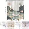 Playful Watercolor Shower Curtain - Axolotl & Heron Design, Soft Colors, 12 Hooks Included, 70X70 Inches