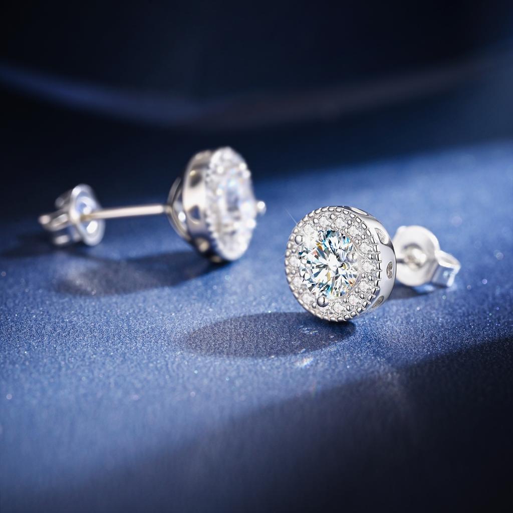 Moissanite Stud Earring Genuine Copper Timeless Shining Round Heart Flower Moissanite Ear For Women Wedding Engagement