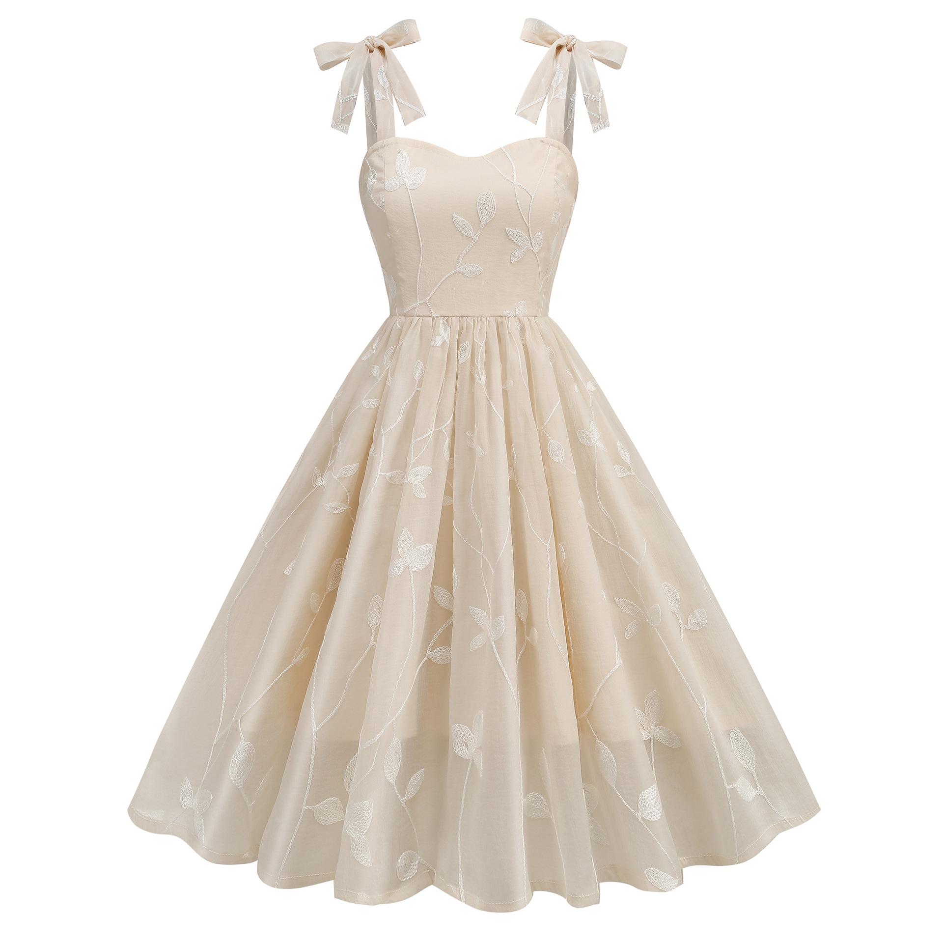 Women s Fashionable Strapless Embroidered Evening Gown: Vintage Hepburn-Style Dress For Summer L