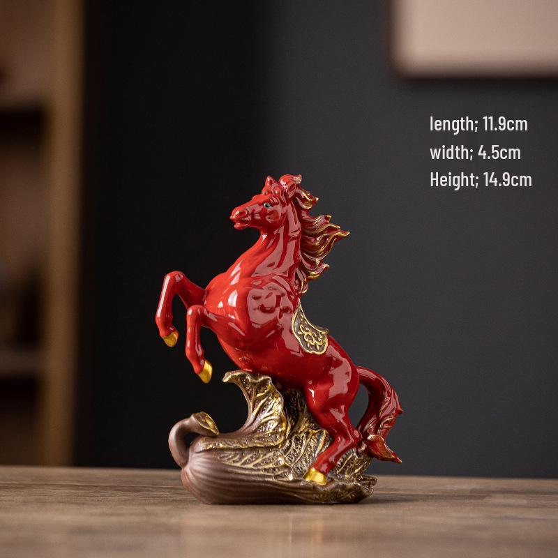 Große, wohlstandsanziehende Keramik-Pferdestatue für Büro, Wohnzimmer oder Weinschrank - Ideales Einweihungsgeschenk