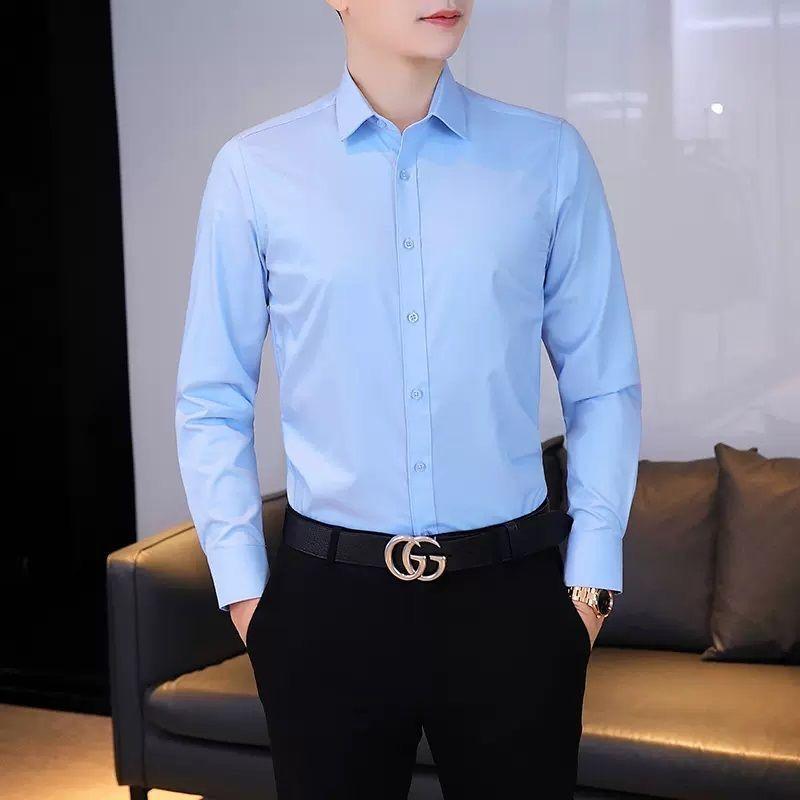 Long-sleeved Men's Solid Shirt Business Temperament Lined Free Ironing Shirt