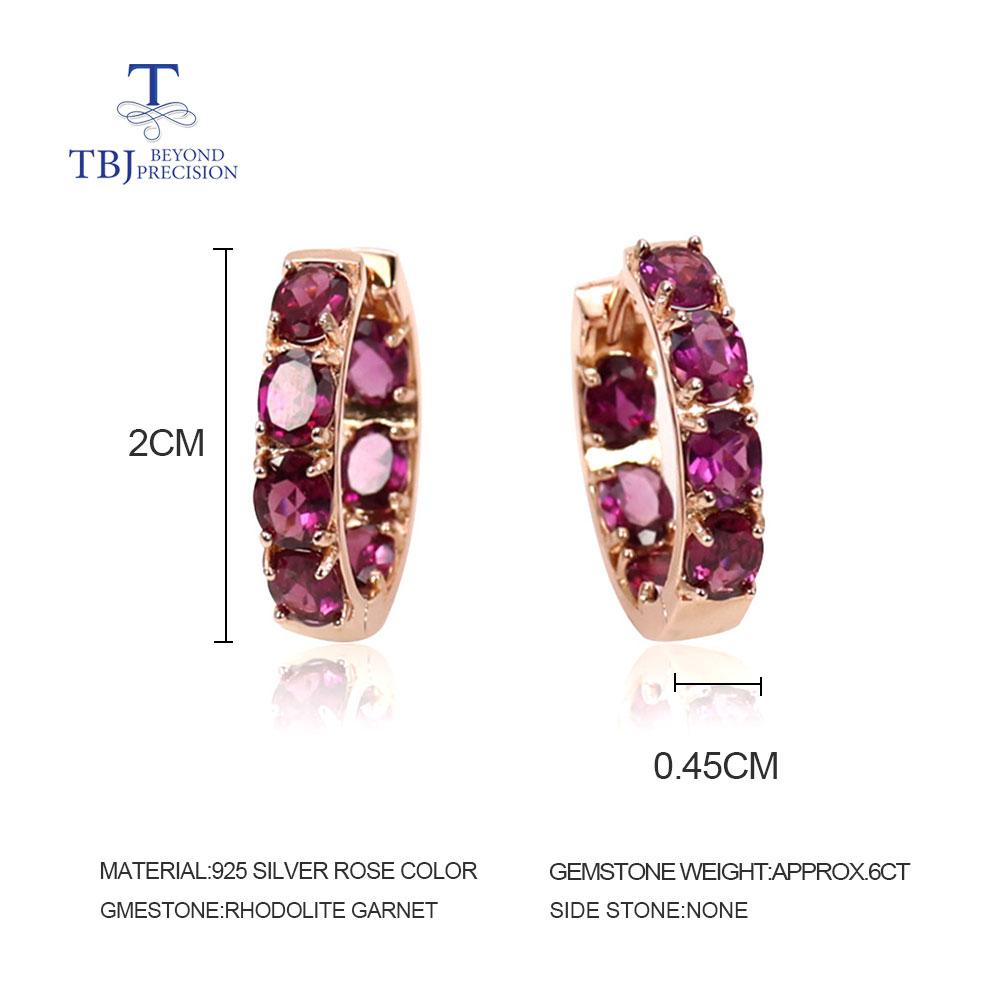 Classic Design Natural Rhodolite Garnet Ring Earring Jewelry Set 925 Sterling Silver for Women Daily Wear Fine Jewelry