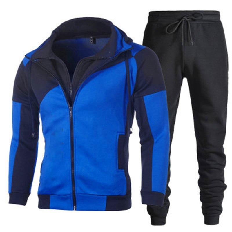 Zipper hoodie solid color sweater set men s autumn and winter hoodie trend fashion leisure sports two-piece set S
