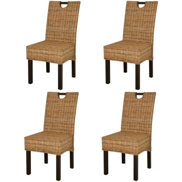 Chaise de salle à manger - vidaXL - Lot de 4 - Rotin Kubu - Bois de manguier - Style Campagne