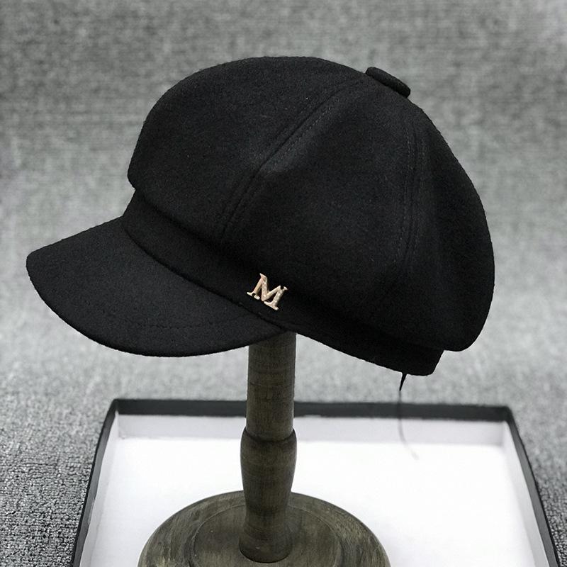 

Rhinestone Wool Woolen Octagonal Hat Literary Painter Hat Versatile Milliner S Hat Duck Tongue Newsboy Hat Tide Big Head Circumference l large size 59cm inner adjustment small