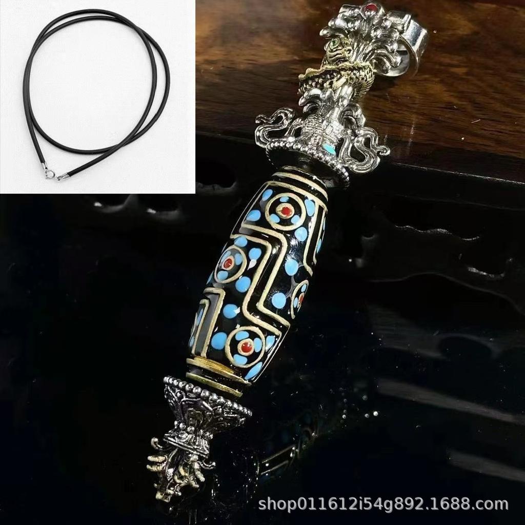Koi Fish Nine-eye Celestial Bead, Vajra Staff Pendant, Six-character Precept for Subduing Demons, Aged Folk Art Jewelry Piece