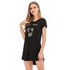 Ladies Solid Color Cute Cotton Nightdress Casual Plus Size Cartoon Nightdress Sexy O-Neck Short Sleeve Homewear for Summer