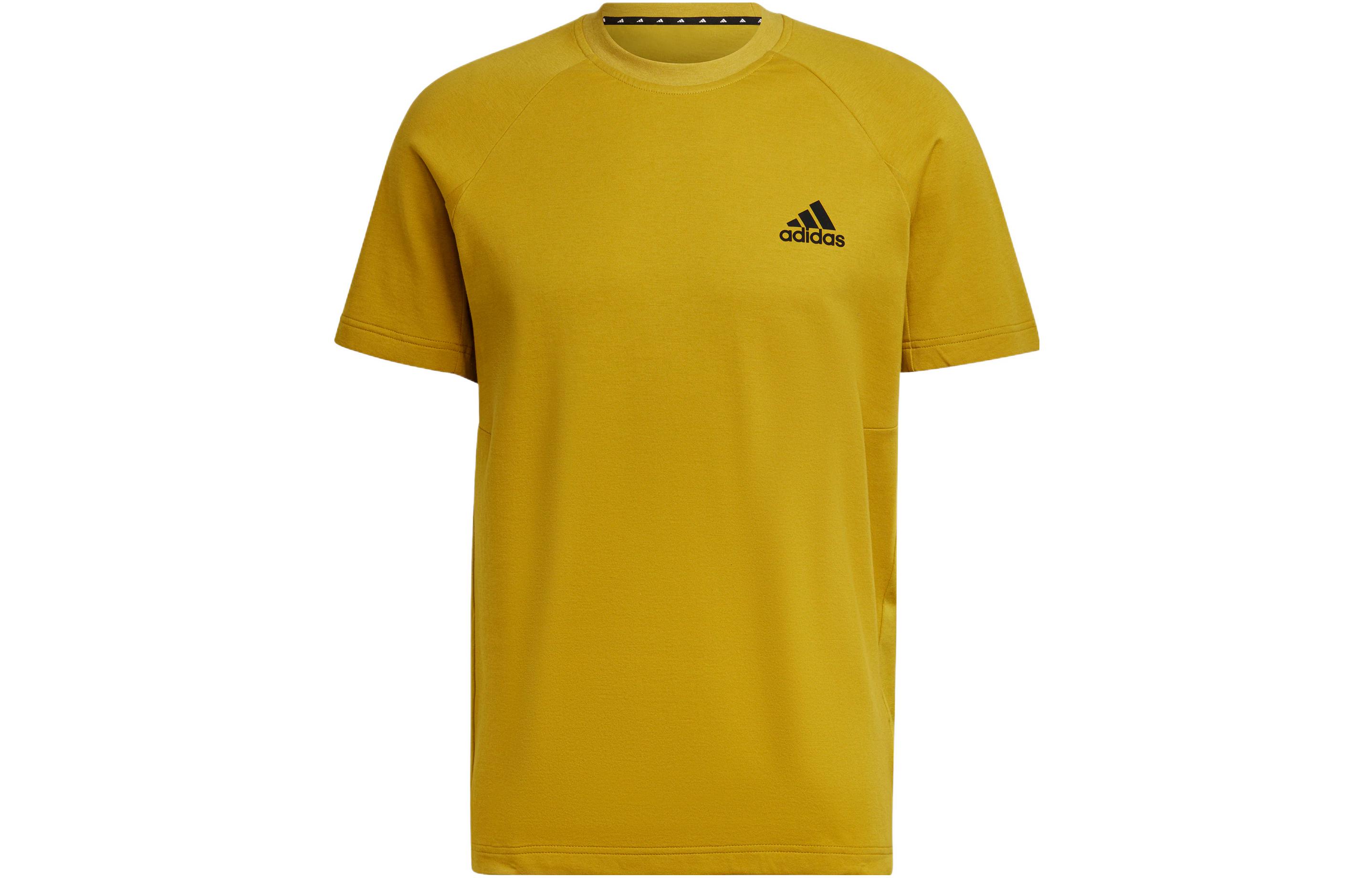 

Adidas T Shirts Men s Yellow Crew Neck Moderate Straight Fit HL3870 XL