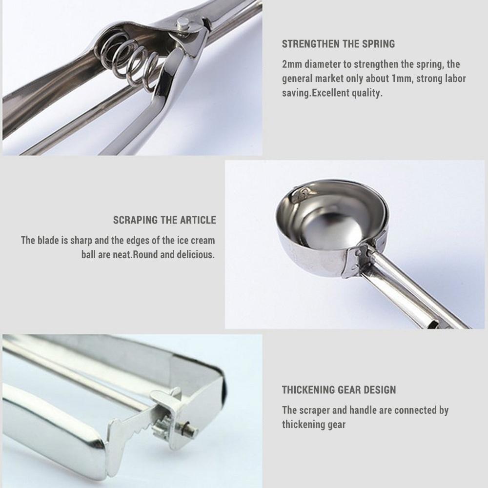 New Kitchen Ice Cream Mash Potato Scoop Stainless Steel Spoon Spring Handle Kitchen Accessories  3 size for choose