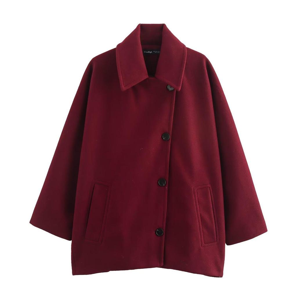 Abbigliamento da donna, Cappotto di lana di nicchia francese Moda Rever Mantella a maniche lunghe corta