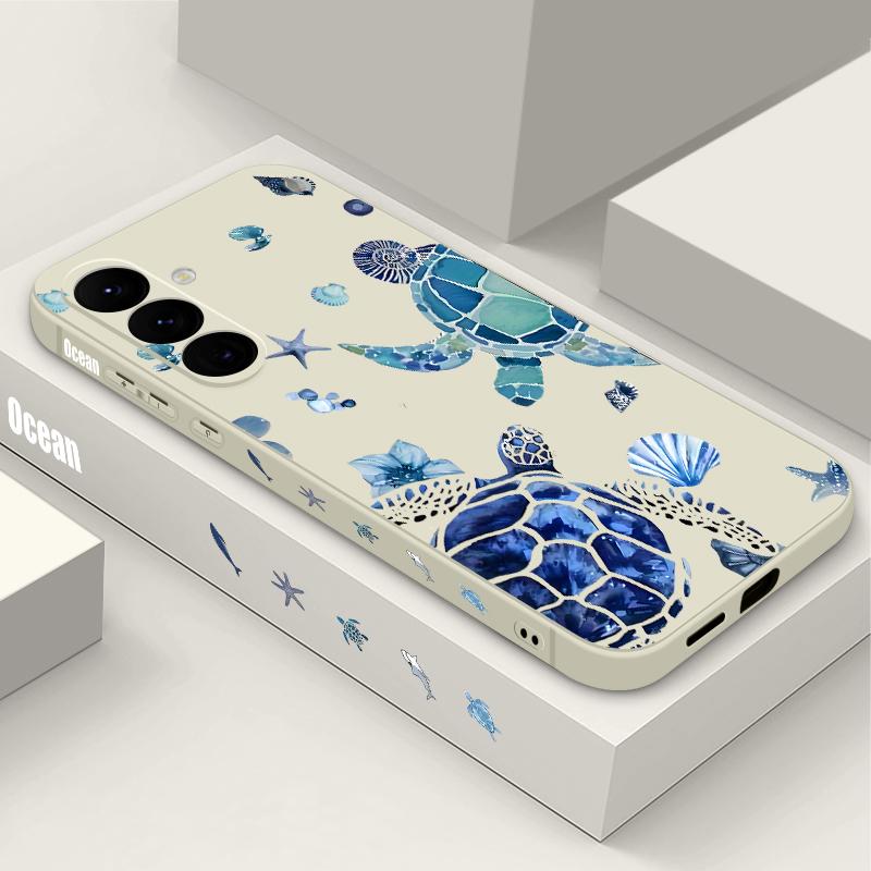

Soft TPU Phone Case For Samsung Galaxy S24 S25 FE S25 S23 S22 Ultra A17 A56 A16 A55 A25 A15 A36 A54 5G Blue Turtle Print Cover Galaxy S23+