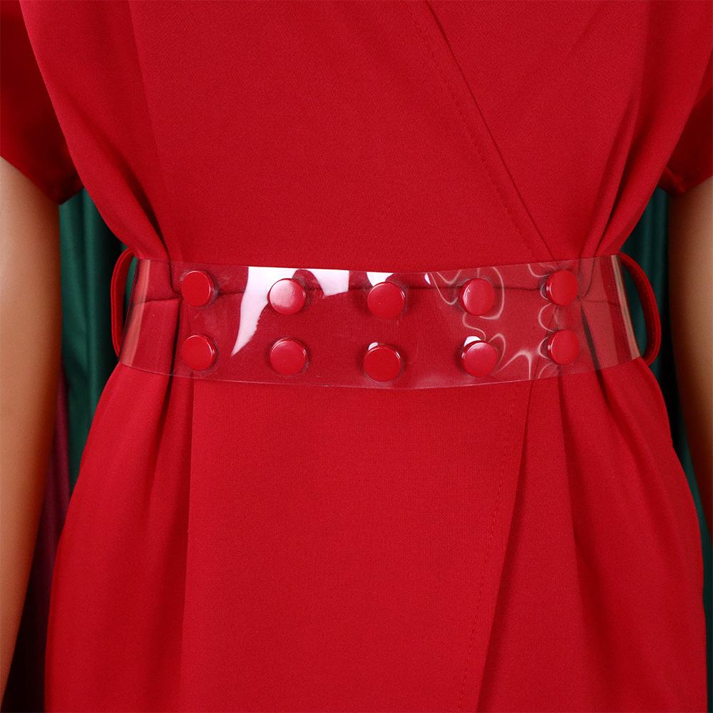 YYFS Dámská móda Léto Jaro Jednobarevný potisk Neformální šaty s krátkým rukávem a výstřihem do V s vysokým pasem