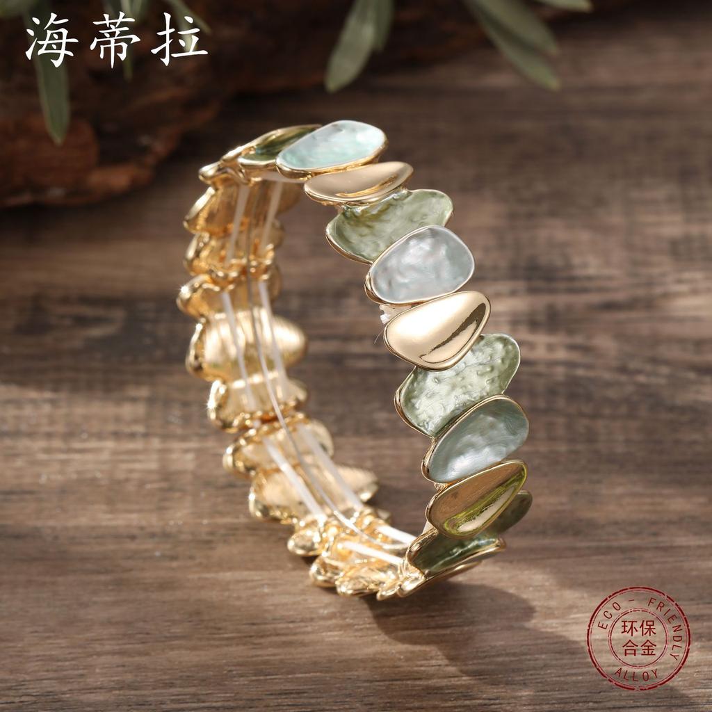 New enamel geometric petal elastic bracelet, women's fashion high-end flower elastic bracelet