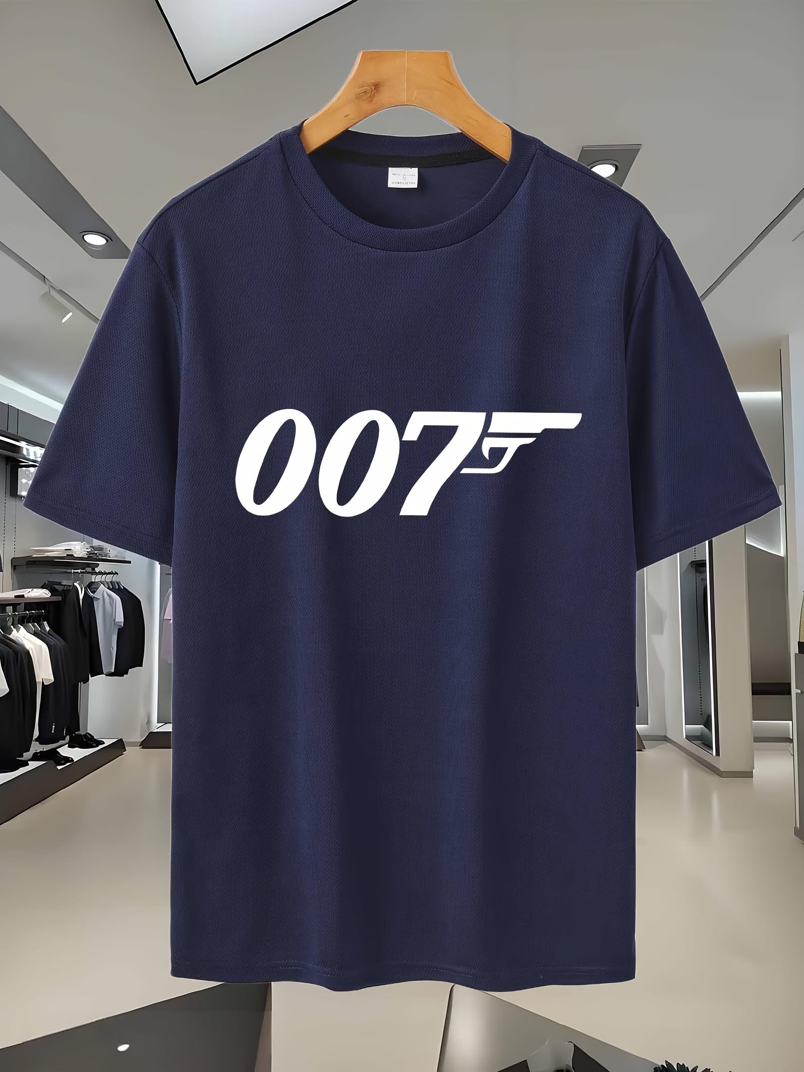 007 James Bond Graphic Print T-shirt - 100% Polyester Breathable Sporty Casual Short Sleeve Tee XXXL