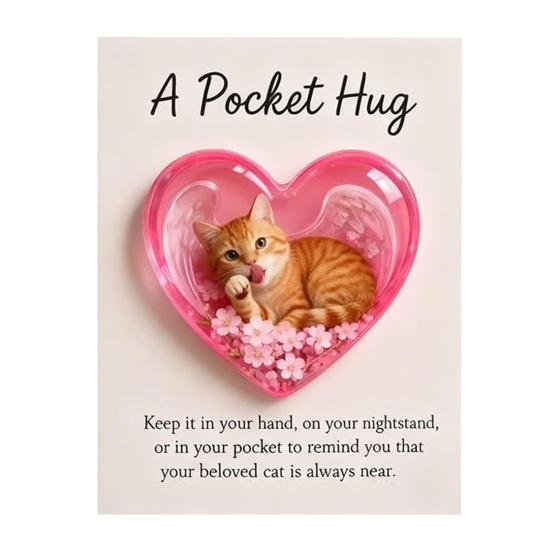 Cat Memorial Pocket Hug with Inspirational Card Emotional Support Heart-Shaped Sleeping Cat Charm Keepsake Figurine Decoration Cat Owners Lovers Gift