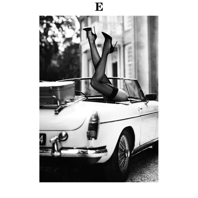 Elegant Retro Fashion Wall Art Canvas  Beauty Dancing Legs Red Wine Black  White Nordic Poster for Room Decor