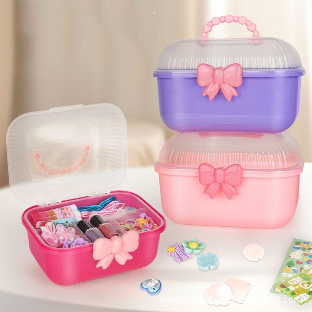 Schleifen-Haarspangen-Aufbewahrungsbox Tragbarer Griff Spielzeug-Aufbewahrungskoffer Mädchen-Haaraccessoires