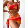 Tie-dye bikini swimsuit women's three-piece mesh skirt split bikini swimsuit