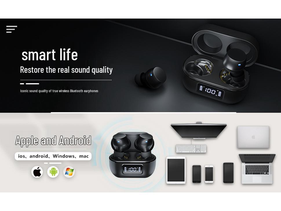 5.3 In-ear TWS Mini True Wireless Bluetooth Sports Earbuds - Long Battery Life & Noise Cancelling