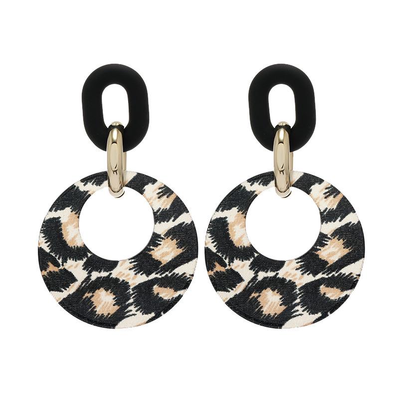 Exaggerated Retro Leopard Print Geometric Circle Earrings for Women - High-End Fashion Statement in European and American Styles