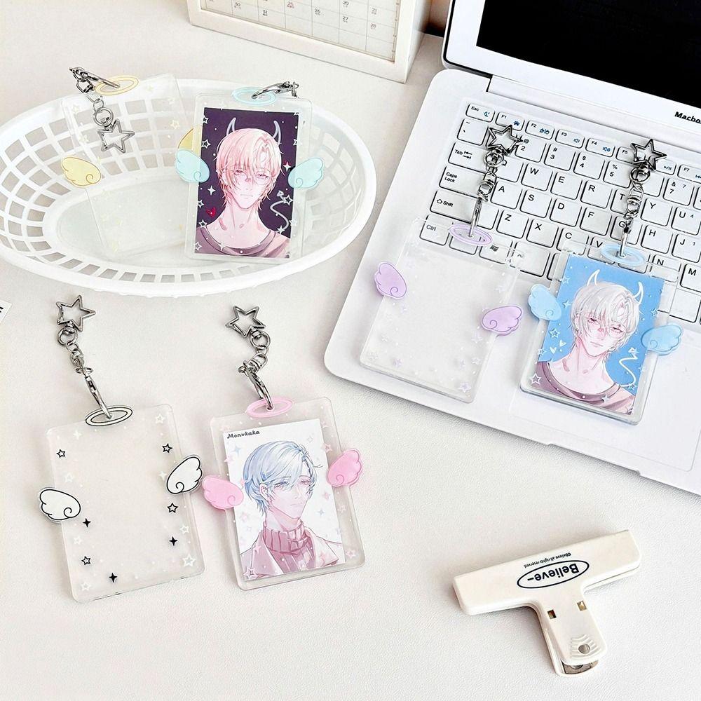 New Acrylic Card Holder Cartoon Kawaii Photos Protective Cover Wings Stars ID Card Card Holder Student
