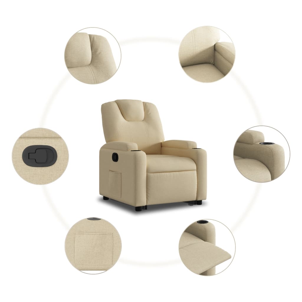 Vidaxl Lift-Up Recliner Armchair, Cream, Fabric Upholstered