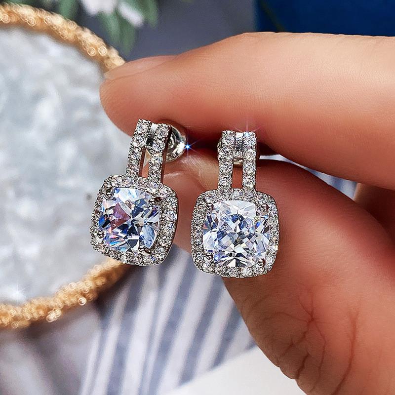 925 Silver Stud Earrings for Women Bling Bling AAA White Cubic Zirconia Statement Earrings Jewelry