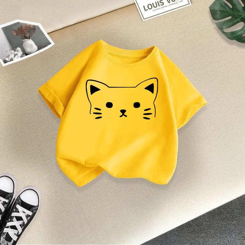 T-shirt da ragazzo Top Maglietta da bambina Maglietta da neonato 2-13 anni T-shirt per bambini T-shirt per bambini con stampa di gatto Abbigliamento per bambini