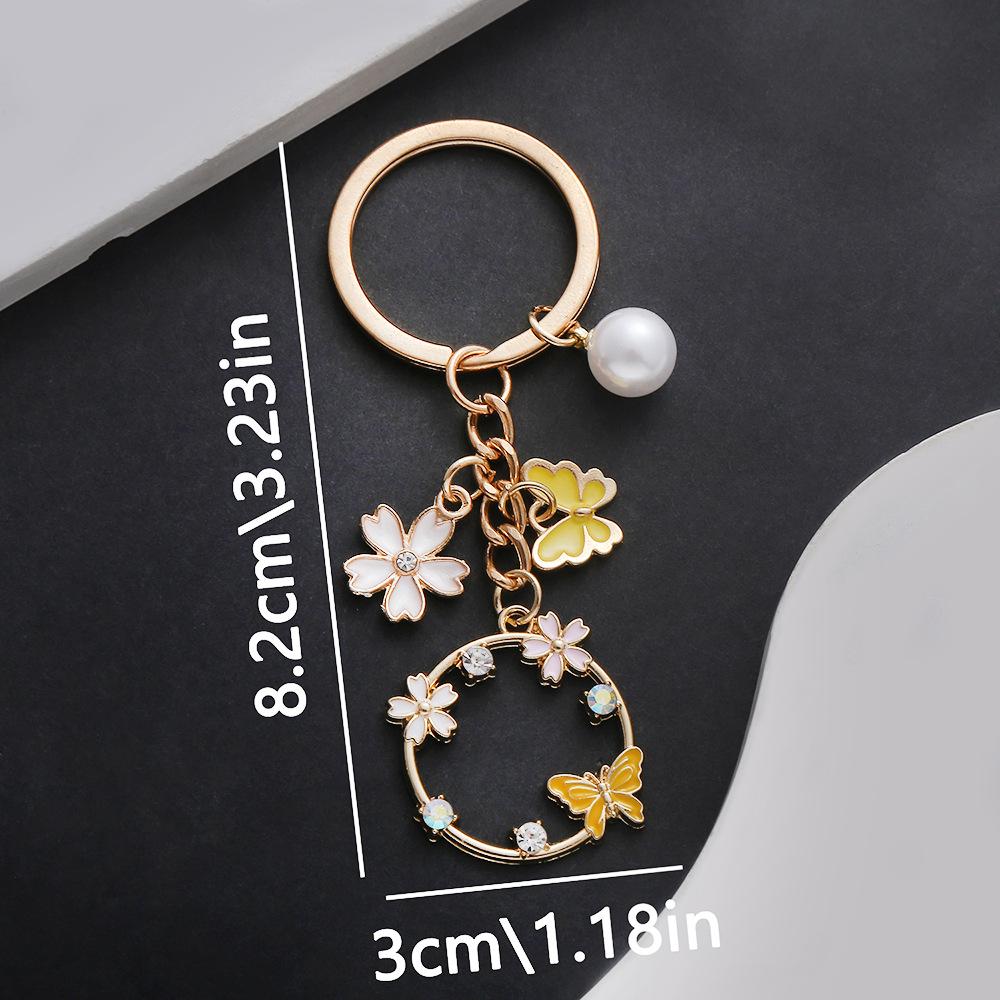 Yellow Butterfly Pearl Flower Keychain Pendant for Handbag