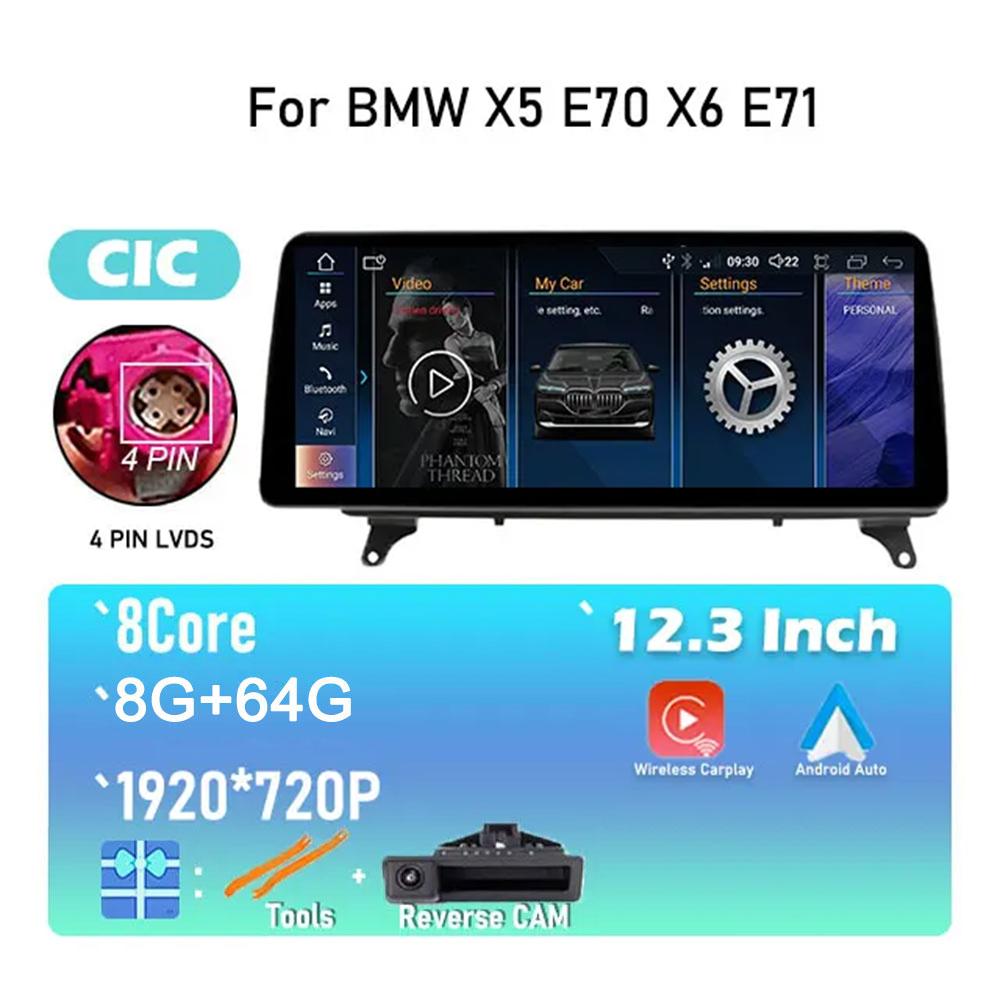 Android 14 For BMW X5 E70 X6 E71 CCC / CIC System IPS HD Touch Screen Car Video Player Multimedia Radio Stereo GPS Navigation