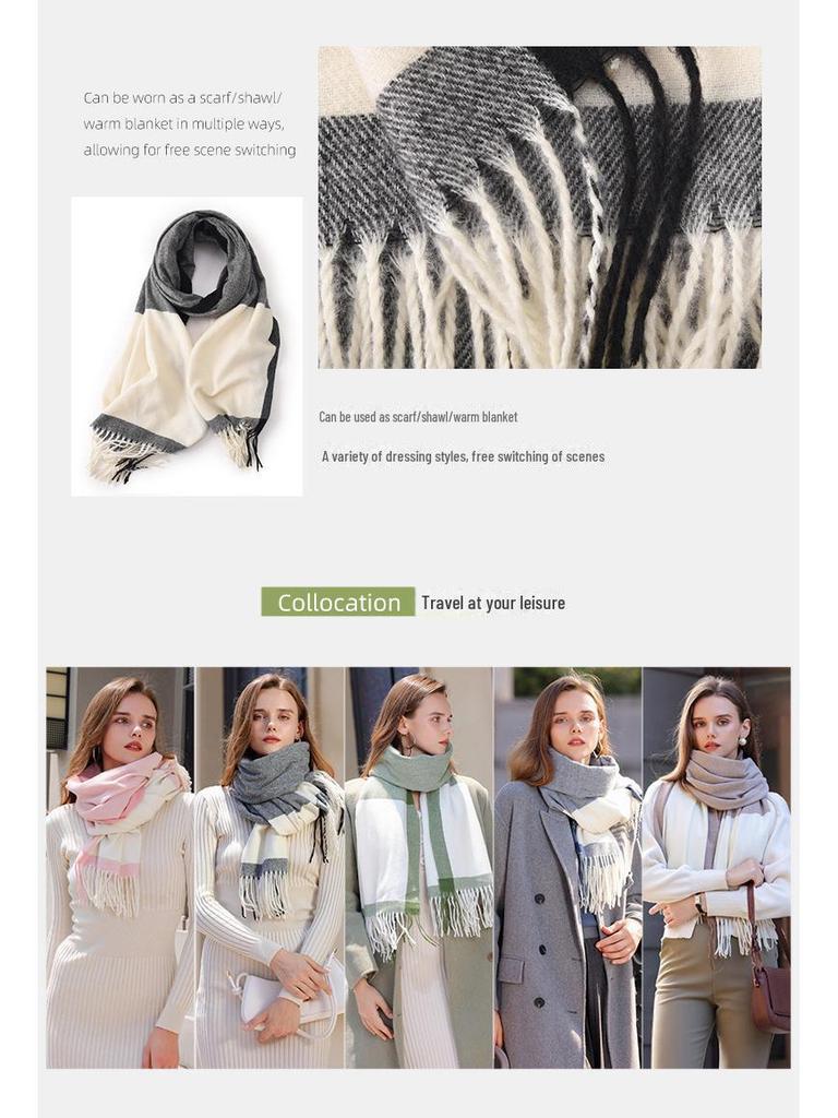Contrast Plaid Tassel Scarf: 2023 Warm Korean-Style Shawl, Imitation Cashmere for Couples in Autumn & Winter.