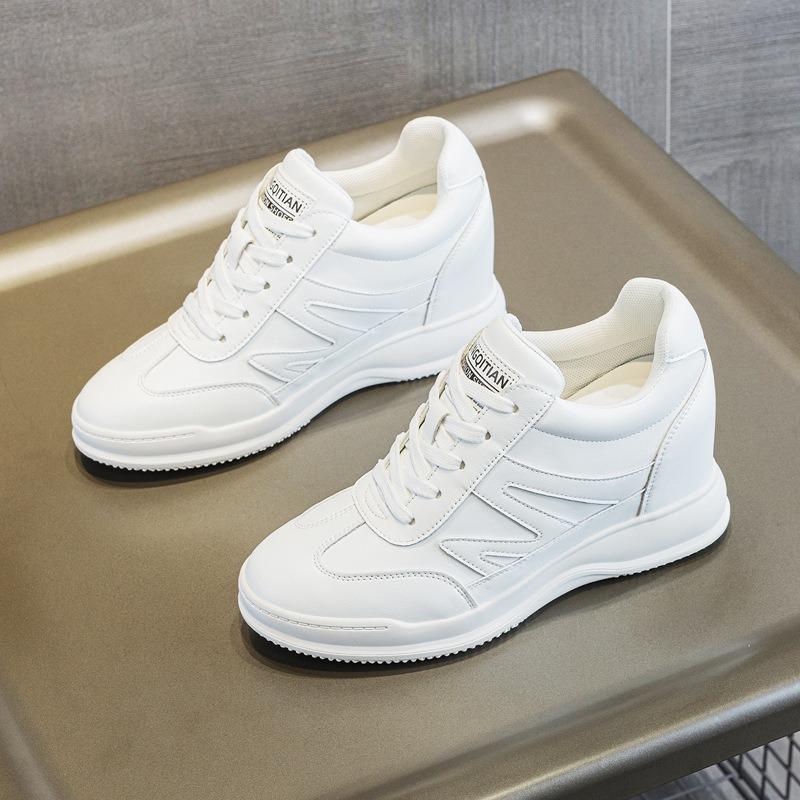 Inner heightening women's shoes new spring and autumn versatile sports and leisure high heels wear-resistant college little white shoes tide