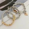 Ingemark 3Pcs/Set Vintage Irregular CCB Beads Chain Bracelets for Women New Trend Goth Heart Pendant Bangles Couple Jewelry Men