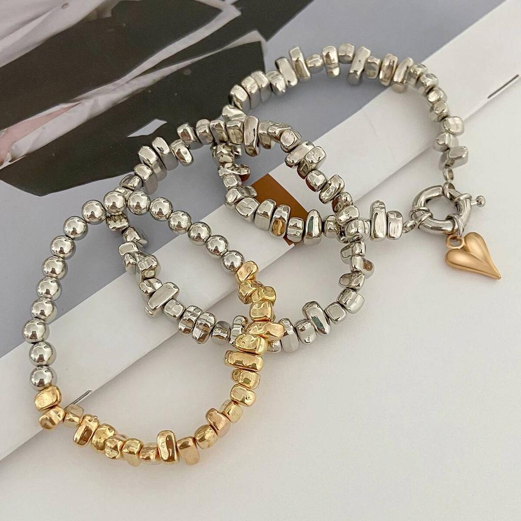Ingemark 3Pcs/Set Vintage Irregular CCB Beads Chain Bracelets for Women New Trend Goth Heart Pendant Bangles Couple Jewelry Men