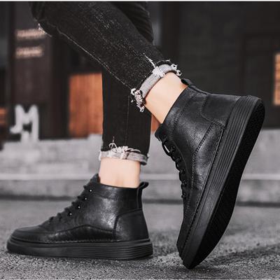 Autumn New Men's Shoes British Style High-top Men's Fashion Casual Shoes Trendy Business Black Platform Leather Shoes