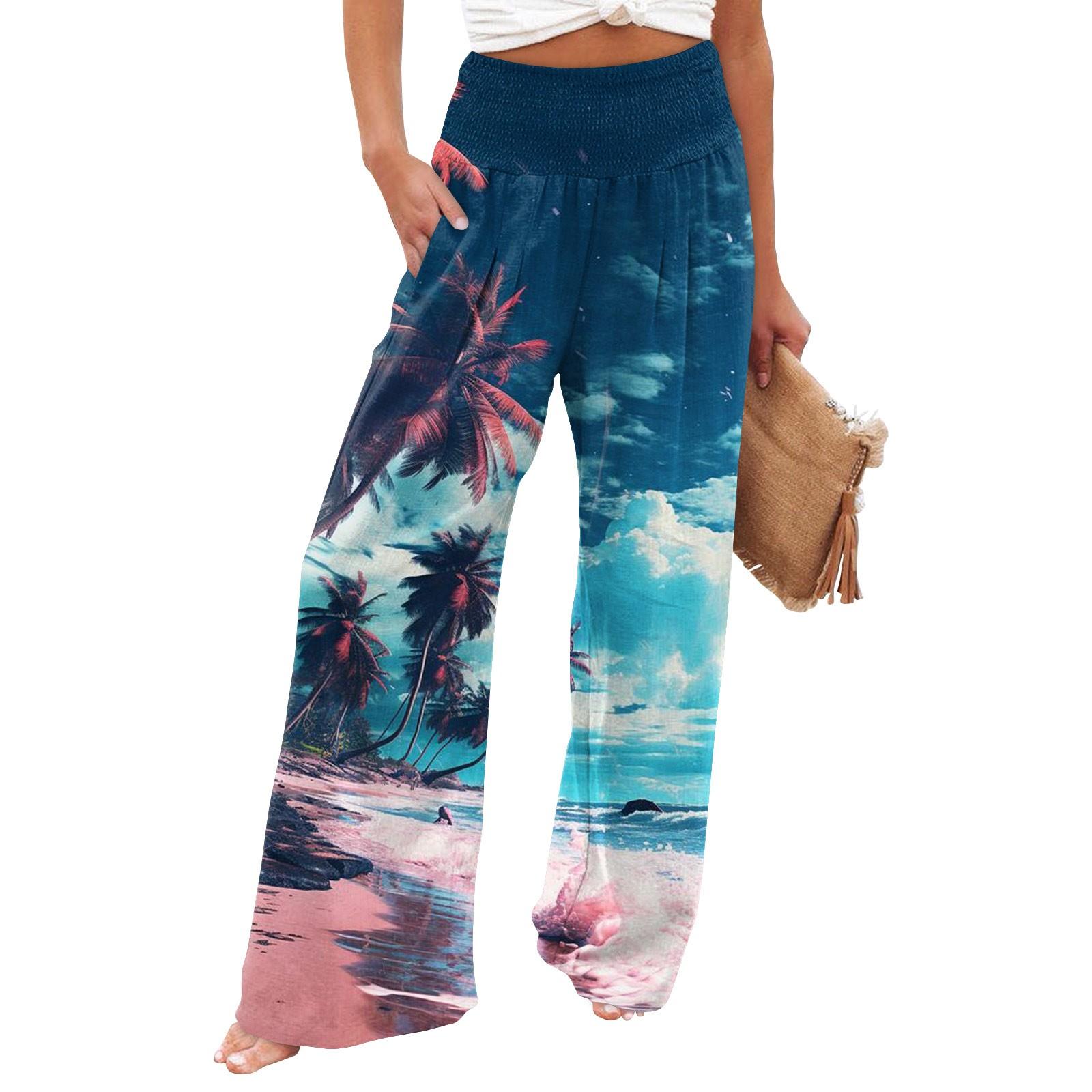 

Женские прямые брюки, женские брюки с эластичной резинкой на талии, свободные повседневные брюки с принтом и карманами M