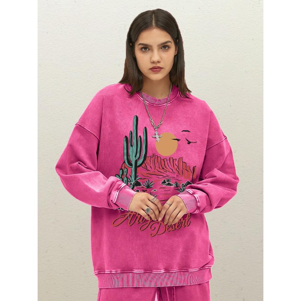 Arizona Desert Cactus Mountain Pattern Woman Washed Sweatshirts Cotton Casual Pullovers Autumn Crewneck Clothing