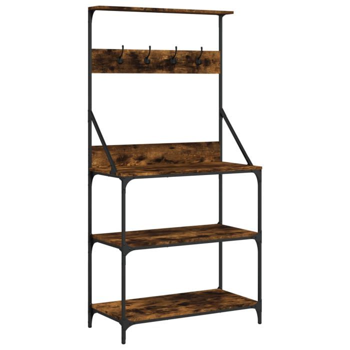 VidaXL Bakery Shelf and Hooks 4 Levels, Storage Furniture with Adjustable Feet, Kitchen Organizer 838960
