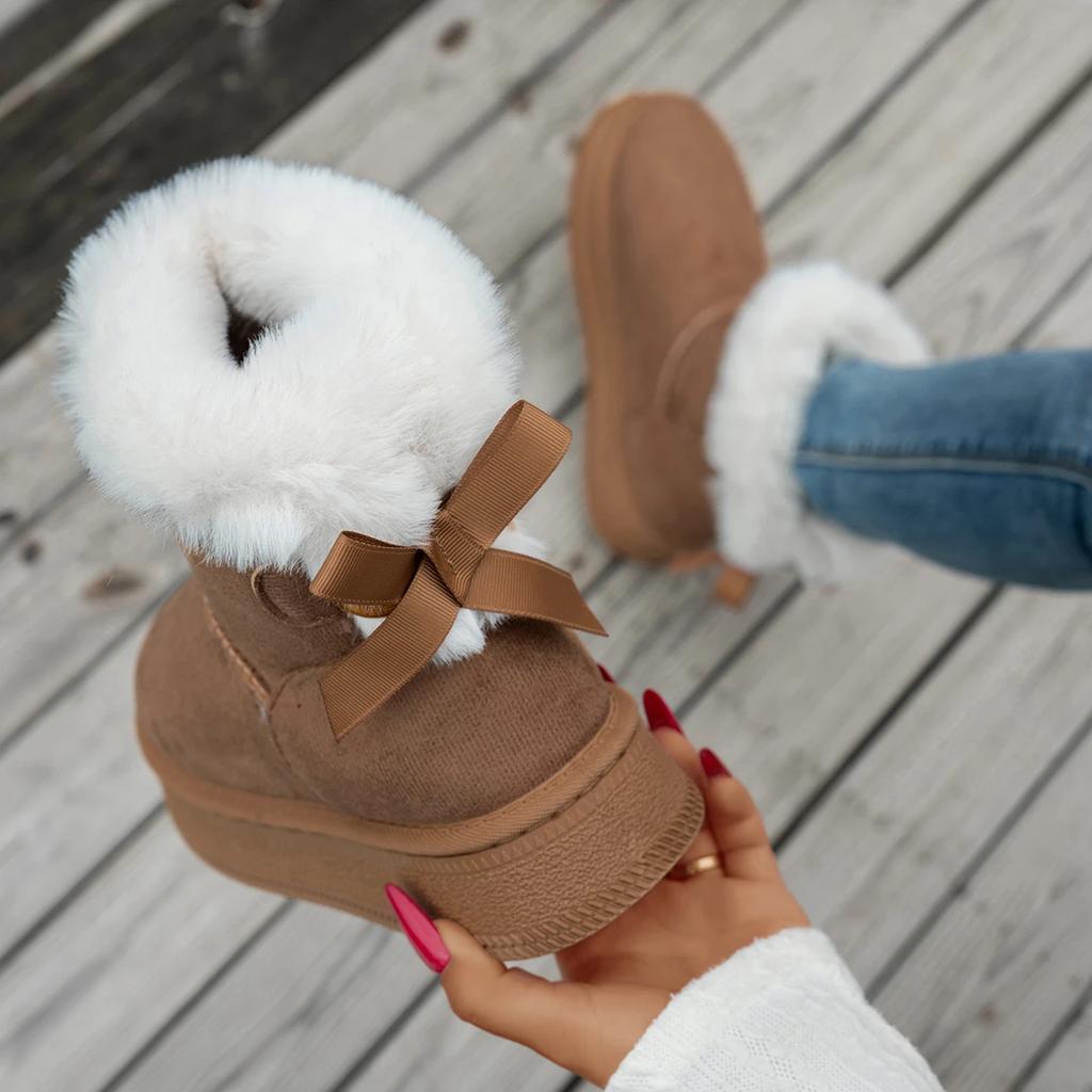 Fashion 2025 New Fashion Boots Women Casual Outdoor Winter Warm Ankle Length Comfortable Snow Shoes Women Bow Tie Female Boots Ladies
