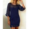 Novamix Women's Fashion Summer Spring 3/4 Sleeves O-Neck Solid Color Print Casual Dresses