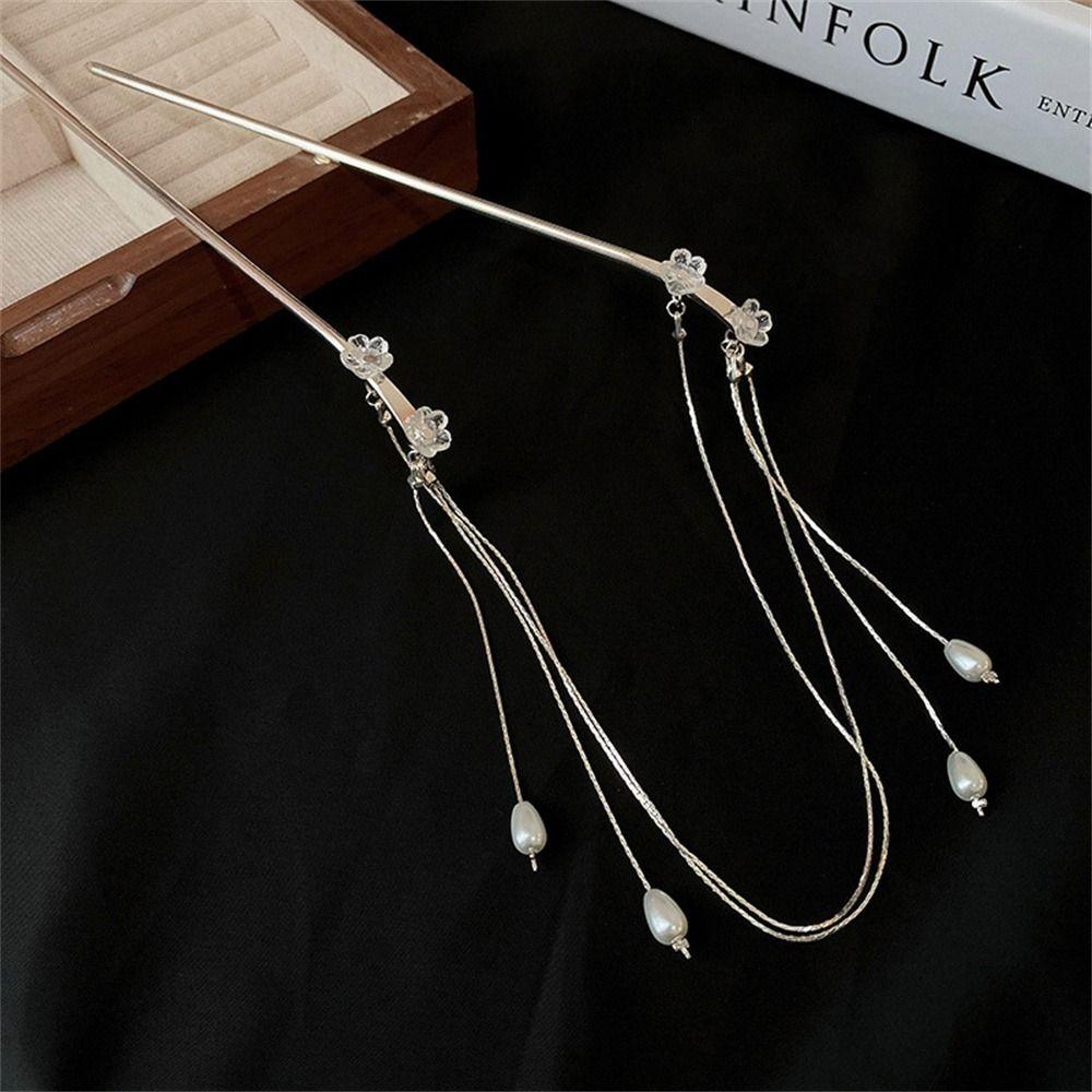 Clip Hair Insert Flower Double Tassel Hair Stick Hair Accessories Hair Fork Chinese Style Hairpins