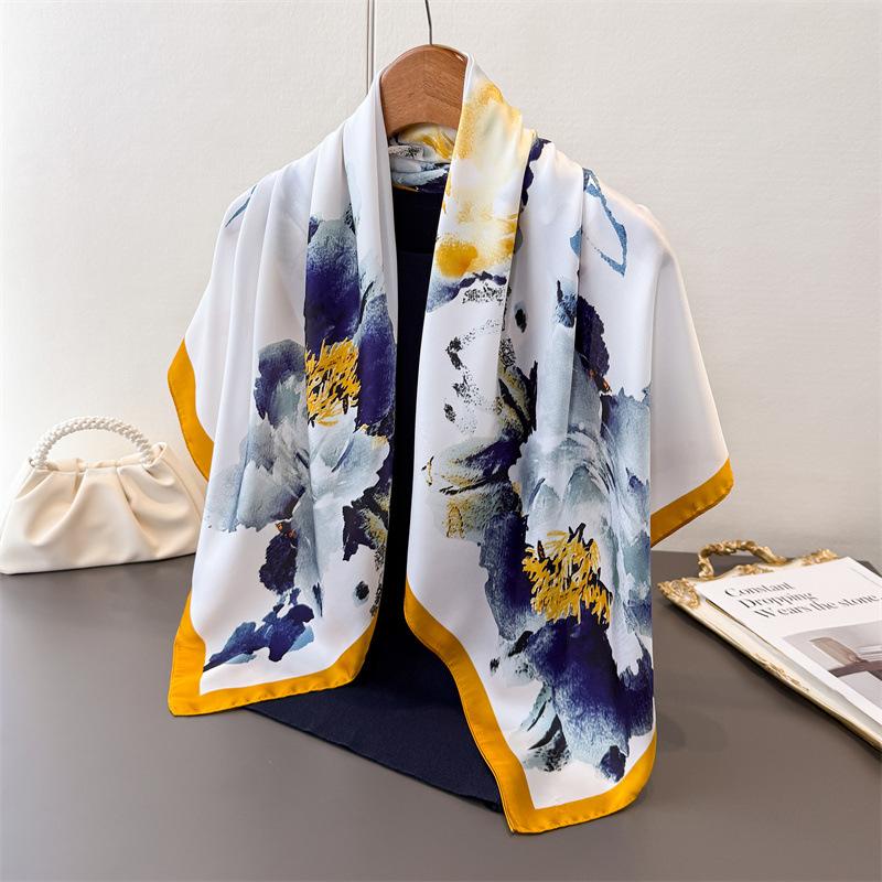 

New National Style Ink Painting Simulation Silk Printing Large Square Scarf Silk Scarf Shawl Headscarf Beach Scarf Neck Protection Scarf Scarf 90*90cm