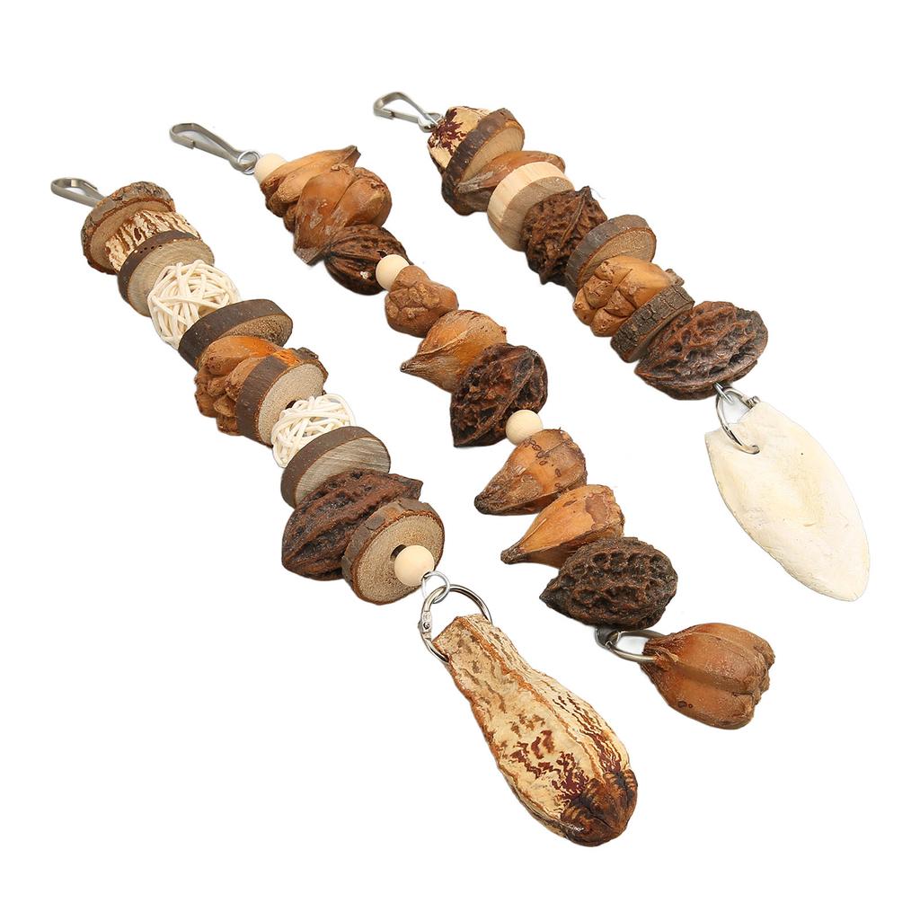 Bird Bite Toy Set Nutty Vine Ball Cuttlebone Hanging Parrot Chewing String with Stainless Steel Hooks for Birds